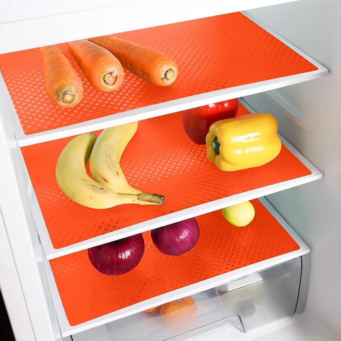 Fridge Liner Shelf Liners for Kitchen Cabinet Refrigerator Liners Waterproof & Oil-Proof Kitchen Cupboard Liner Non Adhesive Drawer Mats EVA Material for Shelves -Red 11.8 x 59 Inches