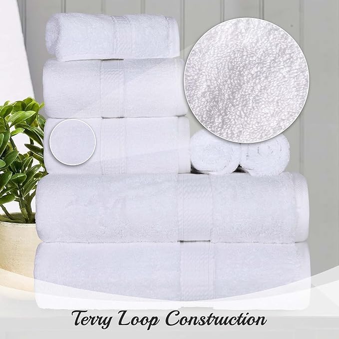 Superior Egyptian Cotton Pile 3 Piece Towel Set, Includes 1 Bath, 1 Hand, 1 Face Towel/Washcloth, Ultra Soft Luxury Towels, Thick Plush Essentials, Guest Bath, Spa, Hotel Bathroom, White