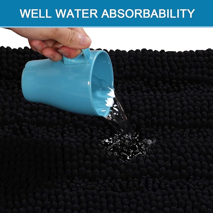 H.VERSAILTEX Bathroom Rugs Bath Mat Runner Rug Non Slip Kitchen Rug Extra Long Bath Rug Runners Oversized 59" x 20" Absorbent Washable Dry Fast Plush Area Rug for Bathroom/Bedroom - Black