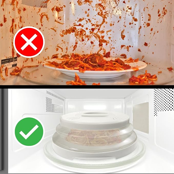 HOVER COVER Magnetic Microwave Splatter Cover with High Power, Strongest Magnetic Grip, Collapsible 12-Inch BPA-Free Food Lid, Vented Plate Guard, Dishwasher Safe, Space-Saving Storage - White