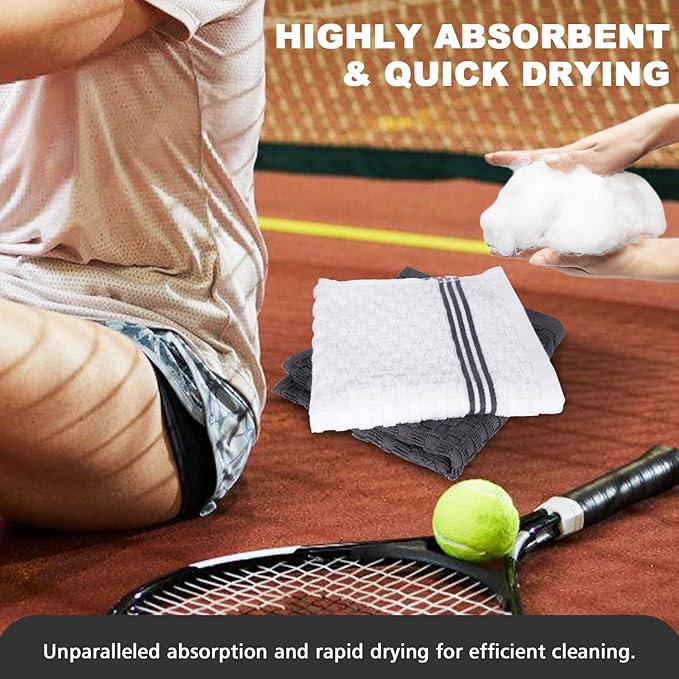 4 Pack 100% Cotton Wash Cloth, 12x12 Inch Highly Absorbent and Soft Feel Fingertip Towels, Machine Washable Washcloths for Bathroom, Gym, Hotel, Spa and Kitchen, White/Grey