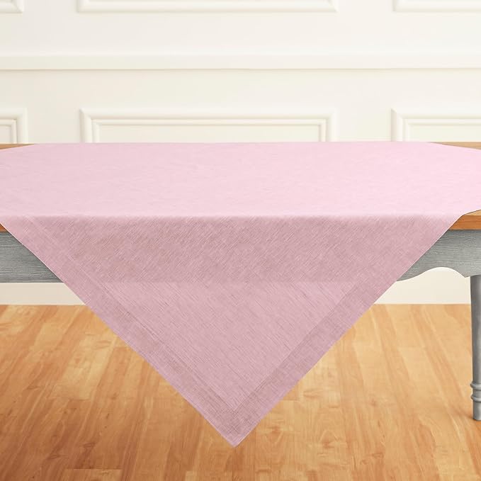 Solino Home Linen Tablecloth 52 x 52 Inch - 100% Pure Linen Square Table Throw - Athena, Machine Washable Bubblegum Pink Tablecloth for Christmas