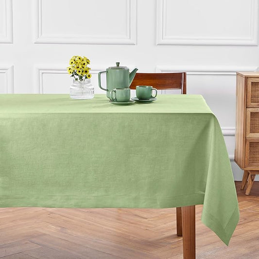 Solino Home Linen Tablecloth 60 x 108 Inch - 100% Pure Linen Laurel Green Table Cloth for Rectangle Tables - Fete, Machine Washable Tablecloth
