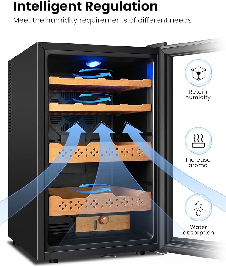 Electric Cooler Cabinet Desktop Cabinet 70L with Professional Temperature and Humidity Digit Control System Spanish Wood Shelves 400 Capacity for Home Office Gift