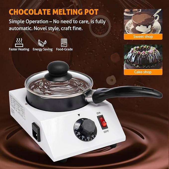 WICHEMI Chocolate Melting Pot Chocolate Tempering Machine Commercial Electric Chocolate Melter Fondue Pot for Chocolate, Butter, Cheese, Cream, Candy, Milk, Coffee, Desserts (Single Pot)