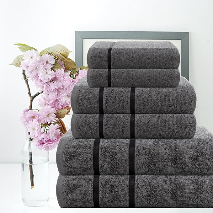 CASA COPENHAGEN Eternal 6 Pieces Towel Set- Pine Grey, 500 GSM 2 Bath Towel 2 Hand Towel 2 Washcloth, Designed in Denmark Made of Soft Egyptian Cotton for Bathroom, Kitchen & Shower