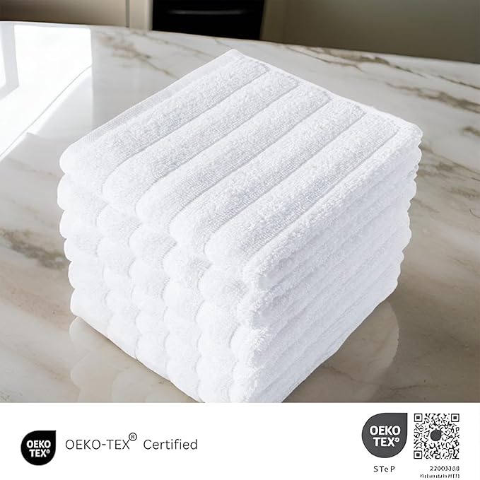 Classic Turkish Towels CTT Luxurious 100% Turkish Cotton Washcloths 6 Pack, Highly Absorbent & Quick Dry, Face Towels Wash Cloths for Hotel, Spa & Gym | 13"x13" (White)