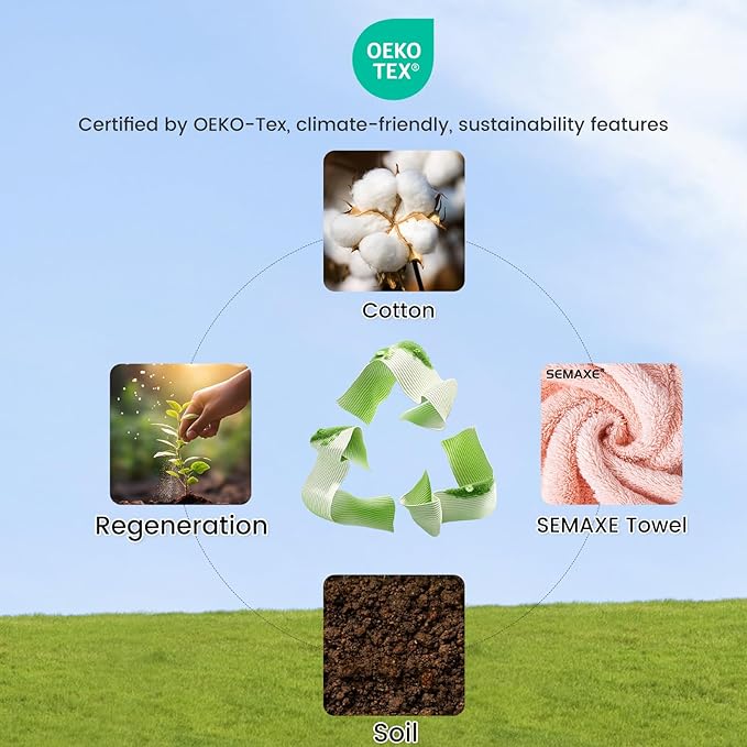 SEMAXE Solid 18-Piece Towel Set, Light Pink, 600GSM 100% Cotton, 6 Each of Bath Towel, Hand Towel, and Washcloths, Gift Box Packaging, Hanging Loop Design