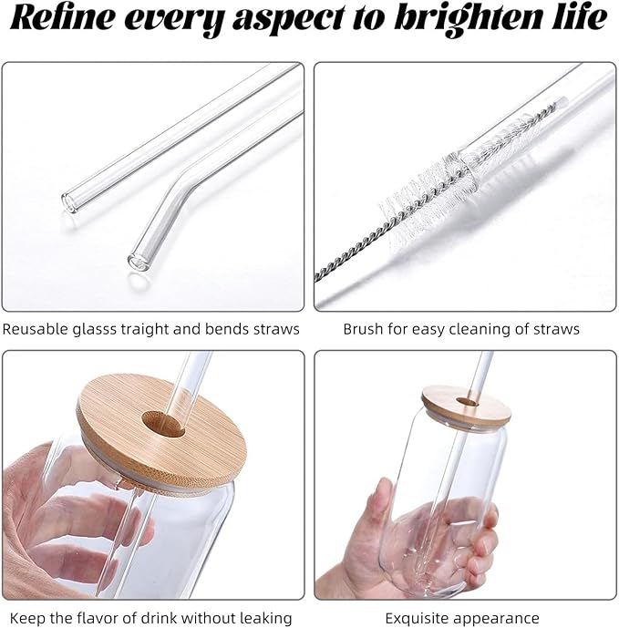 Avocado Yoga Transparent Glass Cup 16 OZ —— Bamboo Lid & Straw, The Travel Glassware Great for Any Occasion, Any Hot and Cold Drinks