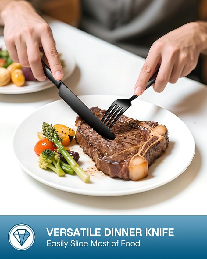 Stapava 60 Pcs Black Silverware Set, Food-Grade Stainless Steel Flatware Set for 12 Mirror Polished Cutlery Utensil Sets Include Dinner Forks Spoons and Knives Set Dishwasher Safe for Home Restaurant