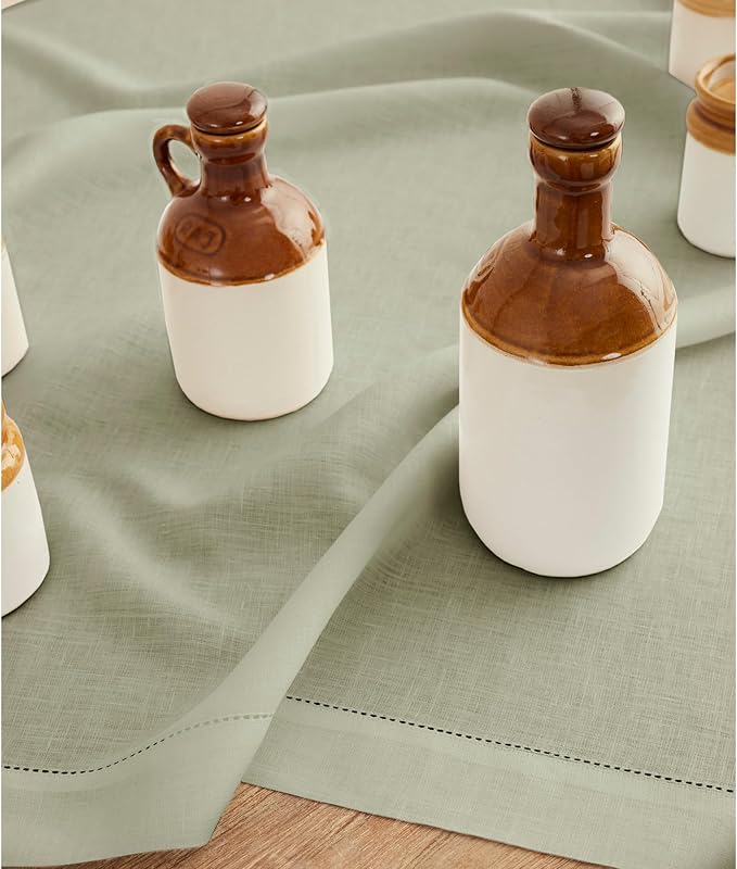 Solino Home Linen Sage Green Table Runner 108 Inches Long - 100% Pure Linen 14 x 108 Inch Table Runner for New Year - Classic Hemstitch