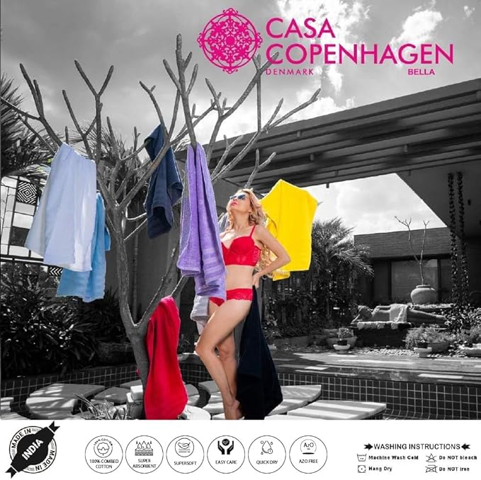 CASA COPENHAGEN Bella 6 Pieces Towel Set- Pinstripe Grey, 600 GSM 2 Bath Towel 2 Hand Towel 2 Washcloth, Designed in Denmark Made of Soft Egyptian Cotton for Bathroom, Kitchen & Shower