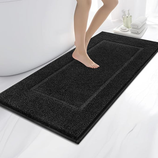 Bathroom Rugs 24" x 60", Non-Slip Extra Soft Absorbent Bath Rugs, Machine Washable Quick Dry Bath Mats for Bathroom Floor, Shower, Bathtub and Sink, Black