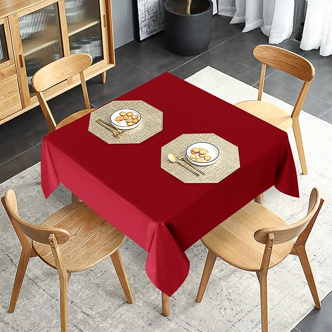 sancua 2 Pack Red Tablecloth 54 x 54 Inch, Stain and Wrinkle Resistant Square Table Cloth - Washable Polyester Table Cover for Dining Tables, Buffet Parties and Camping