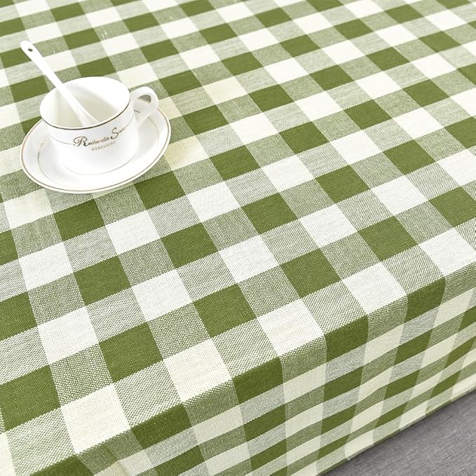 Gingham Tablecloth Rectangle Table Cloth Heavy Duty Cotton Checkered Table Cover for Spring Picnic Kitchen Dining(C-Sage Green, 52x120 inch)