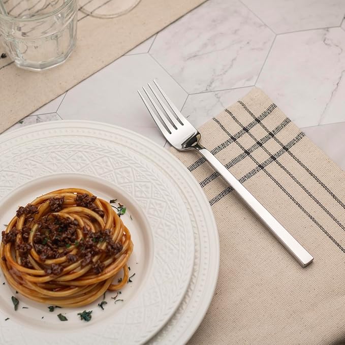 Alata Cube 12-Piece Forged Stainless Steel Dinner Forks, Mirror Finish, Dishwasher Safe