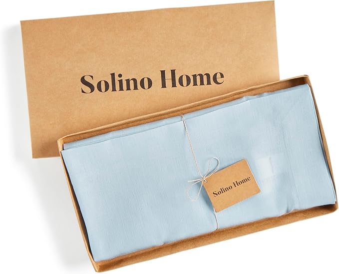 Solino Home Linen Tablecloth 52 x 52 Inch - 100% Pure Linen Ice Water Square Tablecloth - Fete, Machine Washable Table Throw for Holiday, New Year