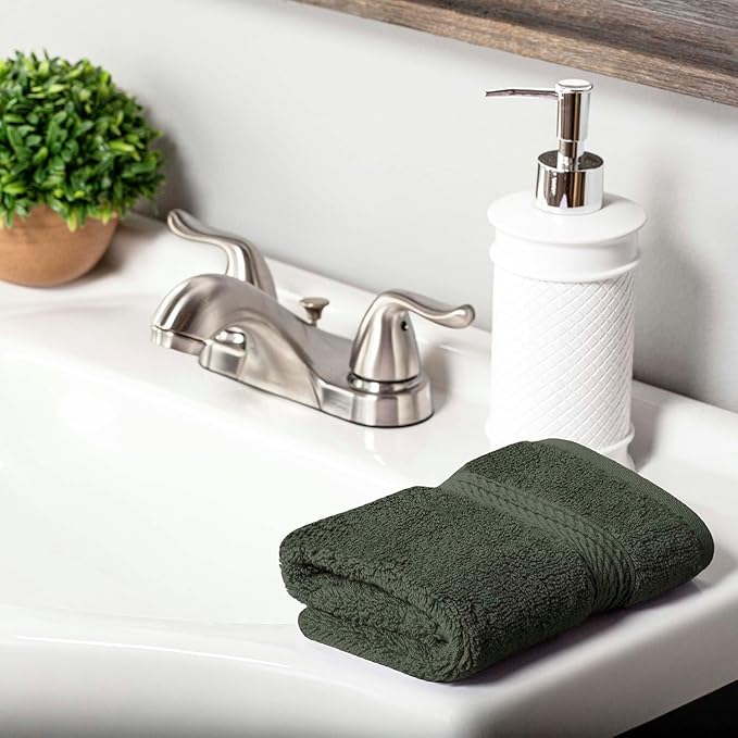 Superior Egyptian Cotton Pile Face Towel/Washcloth Set of 6, Ultra Soft Luxury Towels, Thick Plush Essentials, Absorbent Heavyweight, Guest Bath, Hotel, Spa, Home Bathroom, Shower Basics, Forest Green