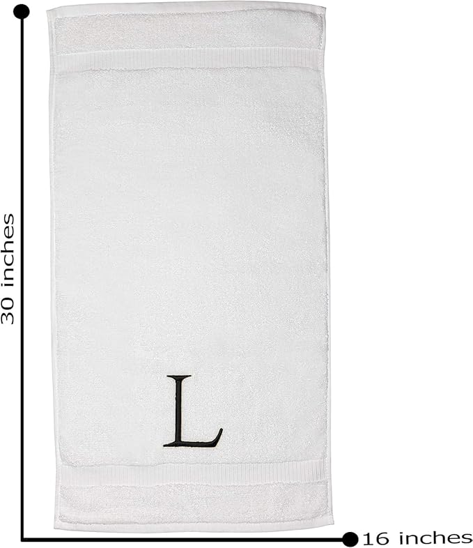 Black & White Bathroom Hand Towel - Monogrammed Luxury Hotel Quality Decorative Embroidered Towel for Powder Room, Spa - GOTS Organic Certified - Set of 2 Letter L