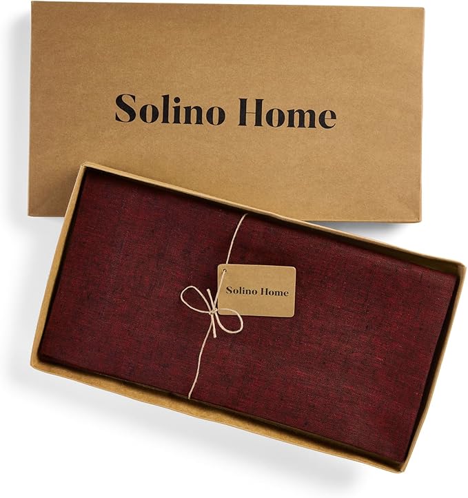 Solino Home Square Linen Tablecloth 52 x 52 Inch - 100% Pure Linen Red Garnet Table Throw - Athena, Machine Washable Tablecloth for Holiday, Winter, Christmas, New Year