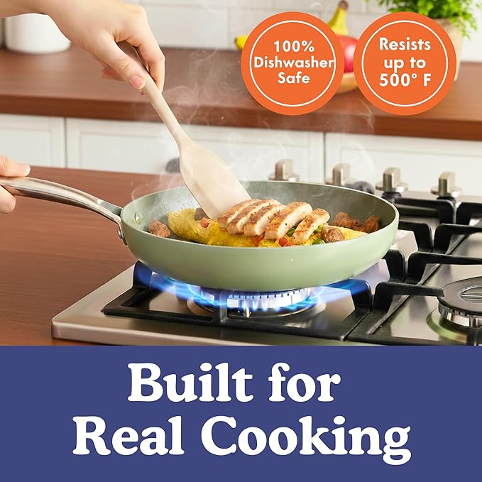 Non-Toxic Platinum Silicone Kitchen Utensil Set of 4 – Non-Scratch Cooking Spoon & Spatula, 100% Plastic Free, Stainless Steel Core, Heat Resistant 500°F, Beige