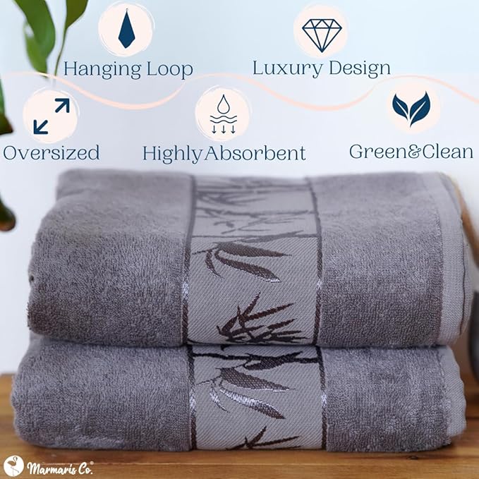 Set of 2 Luxury Super Soft Bath Towels – Premium Viscose Derived from Bamboo & Turkish Cotton
