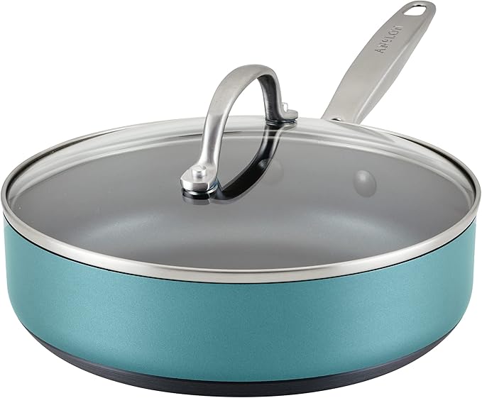 Anolon Achieve Hard Anodized Nonstick Sauté Pan with Lid, 3 Quart - Teal
