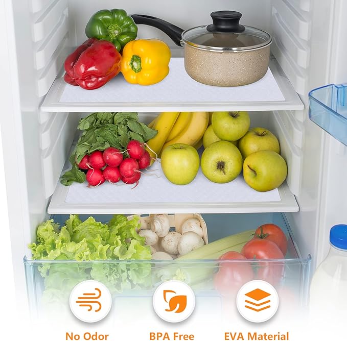 Shelf Liners for Kitchen Cabinets Refrigerator Liners Waterproof Kitchen Cupboard Liner Durable Plastic Drawer Mats EVA Non Adhesive Fridge Liner for Shelves - White 17.5 x 78.7 Inches