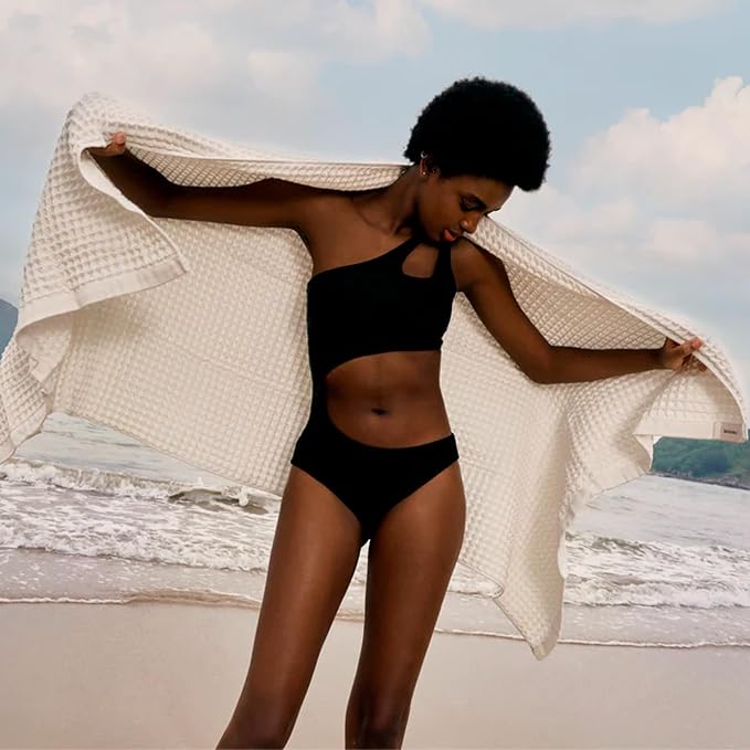 Luxury Organic Japanese Cotton Waffle Bath Towel | Thick, Absorbent, Quick Dry Bathroom Towels for Shower, Sauna, Onsen| Hotel & Spa Quality, Gift-Ready (Shell White, Bath Towel (55" x 34"))