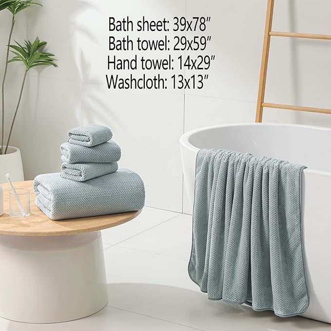 YTYC 29x59 Inch Extra Large Bath Towels Set of 6 Quick Dry Super Soft Microfiber Towels for Bathroom 80% Polyester (Grey,6 Piece)