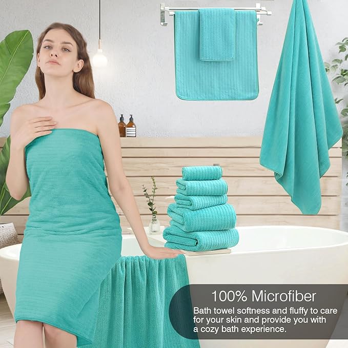 18 Piece Family Bath Towel Set Include 6 Bath Towels,6 Hand Towels and 6 Washcloths Soft Bathroom Towel with Hanging Loops,Highly Absorbent Quick Dry Towels Set for Bathroom,Hotel and Spa- Dark Cyan