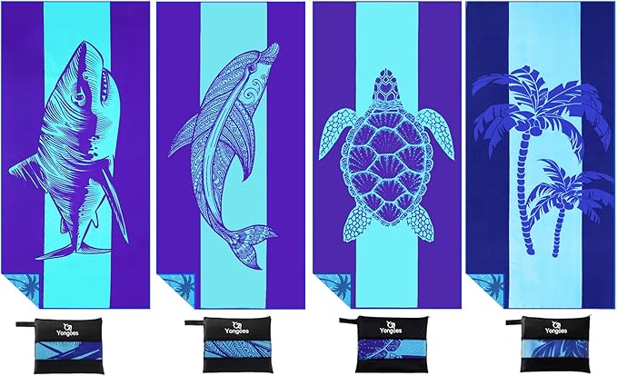 4 Pack Microfiber Lightweight Thin Beach Towel Sand Free Quick Dry Super Absorbent Large Towels for Swimming Pool Yoga Gym Travel Vacation Beach Accessories Essentials for Adults