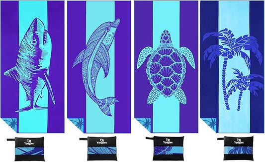 4 Pack Microfiber Lightweight Thin Beach Towel Sand Free Quick Dry Super Absorbent Large Towels for Swimming Pool Yoga Gym Travel Vacation Beach Accessories Essentials for Adults