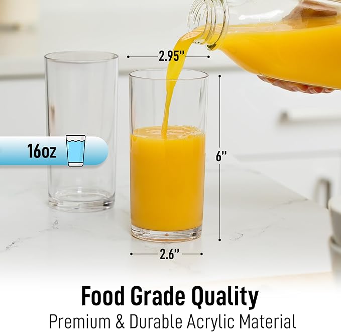 Zulay Kitchen Acrylic Glasses Drinkware - 4 Piece Unbreakable Plastic Tumblers - BPA-Free, Reusable Plastic Drinking Glasses for Home & Outdoors - Stackable, Lead-Free & Dishwasher Safe - (16 Ounces)