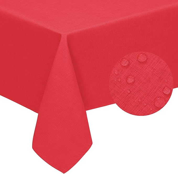 Easy-Going Faux Linen Waterproof Spill-Proof Tablecloth Stain Resistant Rectangle Table Cloth Wrinkle Free Decorative Fabric for Kitchen, Dining, Party, Weddings, Restaurants (60x120 in, Red)