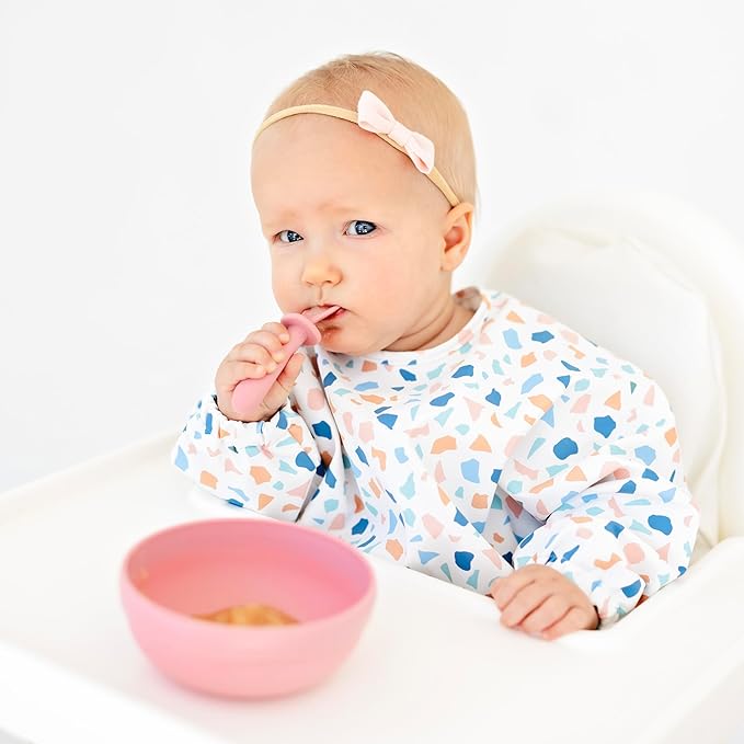 Ryan & Rose Ultimate Baby Utensil Set of 3 Silicone Baby Spoons Silicone feeding set for baby led weaning, self feeding 6 months, toddler utensils (Rose)