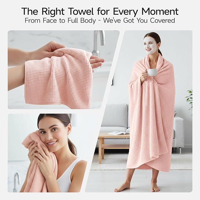 REDKISS Pink Towel Set of 8 - Ultra Soft Microfiber, Contains 2 Large Bath 35x70, 2 Hand 14x30, 4 Washcloths 14x14, Highly Absorbent, Quick Dry, Ideal for Everyday use, Hotel & Spa, Pink