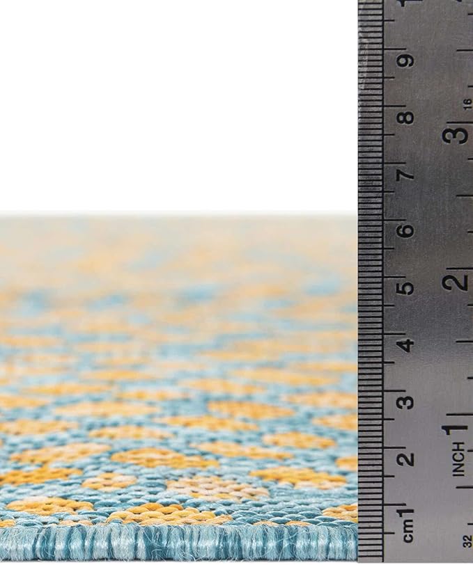 Unique Loom Jill Zarin Jill Zarin Outdoor Collection Area Rug - Cape Town (2' 2" x 3' 1" Rectangle, Yellow and Aqua/Light Blue)