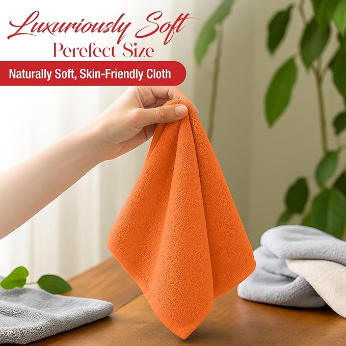 RIVERSIDE 12 Pack Washcloths - 12x12 Inches, 400 GSM, 100% Ring-Spun Cotton - Soft, Absorbent & Durable Face and Body Towels - for Bathroom, Spa, Gym, Makeup Removal & Everyday Use - Orange
