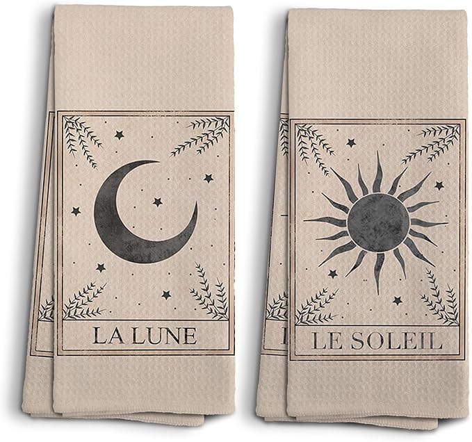 Boho Hand Towels, Celestial Sun and Moon Decor, Mystical Tarot Cards Kitchen Towels, Kitchen Towels Boho, Gifts for Women Men Tarot Lovers, Set of 2,16x24