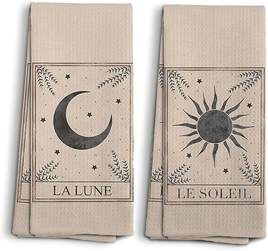Boho Hand Towels, Celestial Sun and Moon Decor, Mystical Tarot Cards Kitchen Towels, Kitchen Towels Boho, Gifts for Women Men Tarot Lovers, Set of 2,16x24