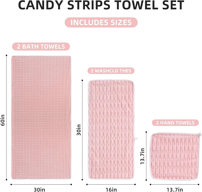 30X60 Inches Extra Large Bath Towels Sets of 6 for Bathroom Super Soft Quick Dry 2 Bath Towels 2 Hand Towels 2 Washcloth Towels Microfiber Shower (Pink, 6 Piece)