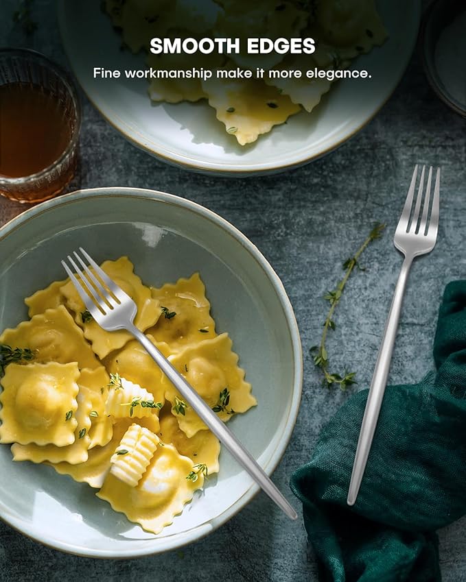 EUIRIO 60-Piece Matte Silverware Set for 12, Stainless Steel Flatware Set, Modern Brushed Thick Cutlery Set with Spoons Forks and Knives, Utensil Sets for Home Kitchen Hotel, Dishwasher Safe