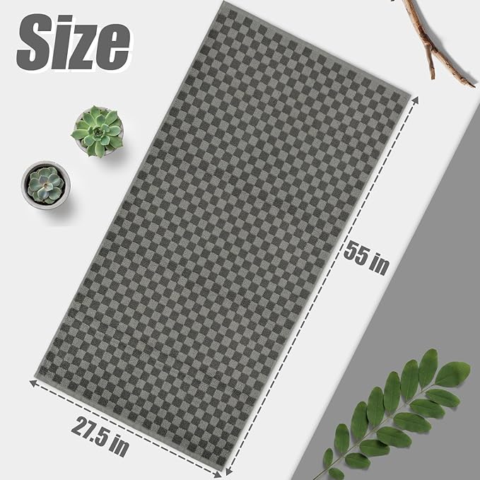 Jacquotha Pack of 2 Cotton Bath Towels (Grey Checkered), Ultral Soft Shower Towels Bathroom Essentials Large Size 54” x 28”, Luxury Medium Thickness Comfort