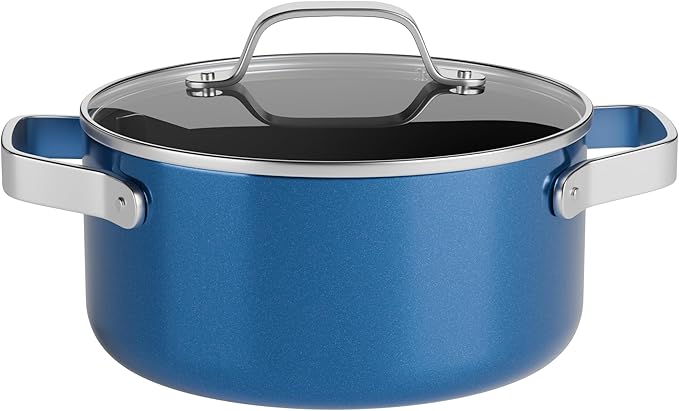 Bakken 8.5 Quart Ceramic Coated Stock Pot with Lid, Easy Clean Nonstick Pot, Tempered Glass Lid, Riveted Stainless Steel Handles, Oven Safe Up To 500°F, PTFE & PFAS Free, All Stove Compatible, Blue