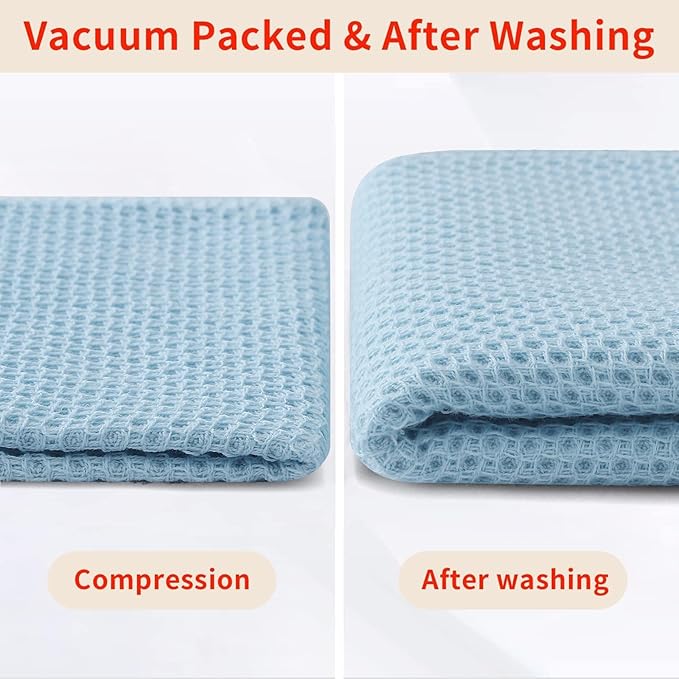 Homaxy 100% Cotton Waffle Weave Kitchen Dish Towels, Ultra Soft Absorbent Quick Drying Cleaning Towel, 13 x 28 Inches, 12-Pack, Sky Blue