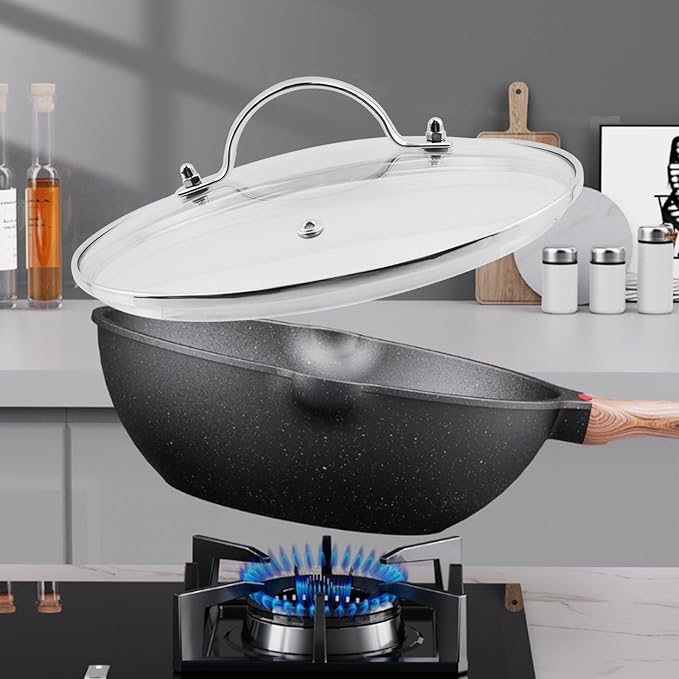 Woogim Easy-Clean Glass Lid 9 Inch,4mm Thick Tempered Glass with Stainless Steel Handle,Dishwasher & Oven Safe for Home Use,Well-sealed Pot Cover for Frying Pans,Sauce Pots & Woks