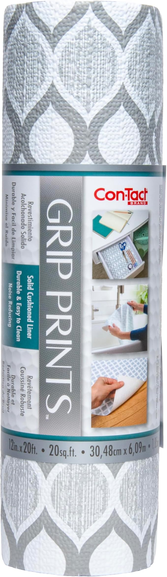 Con-Tact Brand Grip Prints Non-Adhesive Non-Slip Counter Top, Drawer/Shelf Liner, 12" x 20' (Savoy Stone)