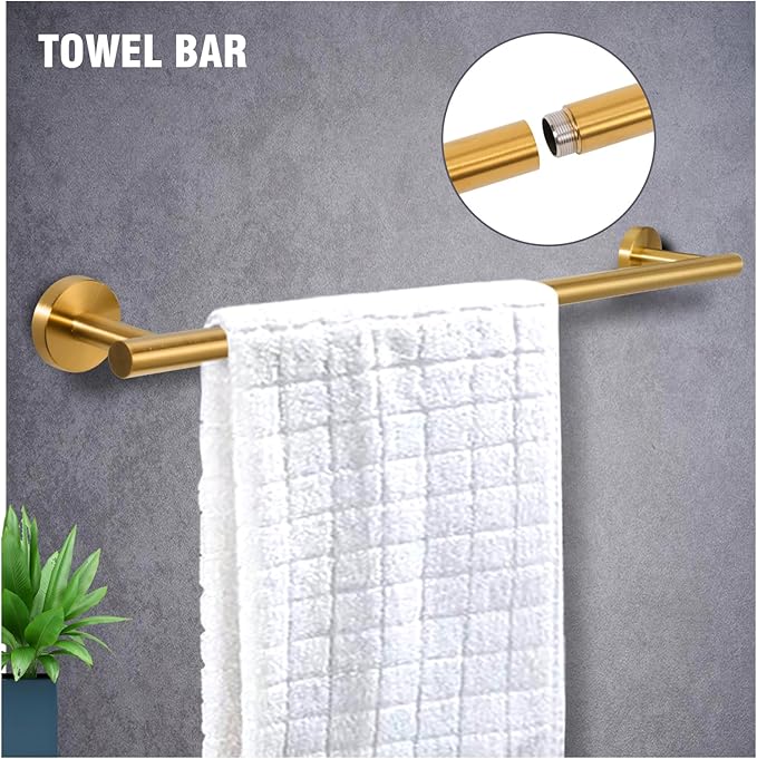 5-Piece Towel Racks for Bathroom, Stainless Steel Bathroom Accessories Set, Bathroom Towel Holder Wall Mounted, Sturdy Bath Towel Bar Set Bathroom Hardware Set (Brushed Gold)