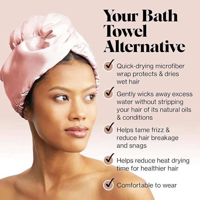 Kitsch Satin Microfiber Hair Towel Wrap for Women - Super Absorbent, Quick Dry, Anti-Frizz - for Long and Short Hairs, Turbans for Women, Wet and Curly Hair Wrap - Blush